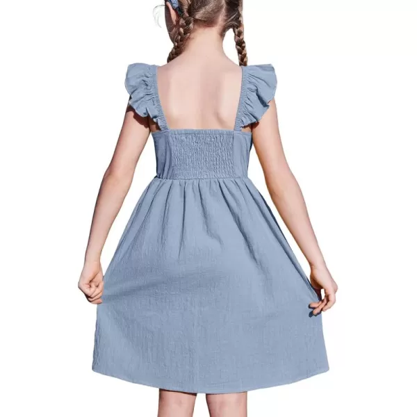 Arshiner Girls Linen Ruffle Backless Dress Flutter Sleeve A-Line Shirred Sundress for 4-12 Years Kids