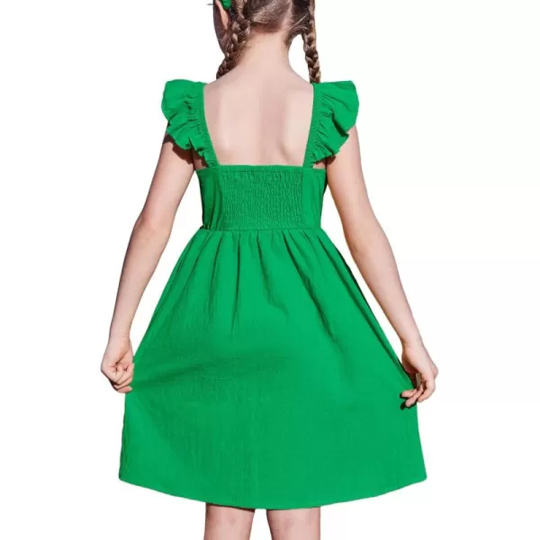 Arshiner Girls Linen Ruffle Backless Dress Flutter Sleeve A-Line Shirred Sundress for 4-12 Years Kids