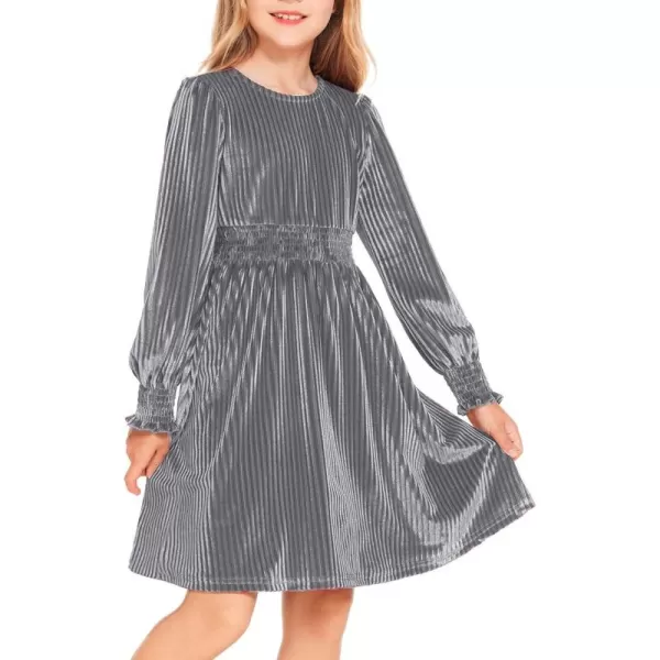 Arshiner Girls Long Sleeve Dress Velvet Crew Neck Midi Fall Vintage Plain Dress for Kids 4-13Y