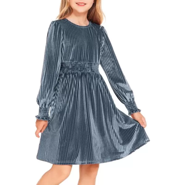 Arshiner Girls Long Sleeve Dress Velvet Crew Neck Midi Fall Vintage Plain Dress for Kids 4-13Y