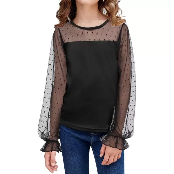 Arshiner Girls Long Sleeve Shirts with Sheer Puff Cute Lantern Sleeve Design Lady Style Swiss Dots Tops for Girls Blouse Tee