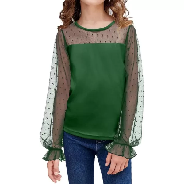 Arshiner Girls Long Sleeve Shirts with Sheer Puff Cute Lantern Sleeve Design Lady Style Swiss Dots Tops for Girls Blouse Tee