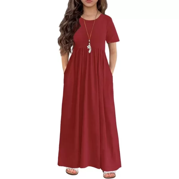 Arshiner Girls Maxi Dress Long/Short Sleeve Casual Holiday Dress with Pockets for 5-13 Years