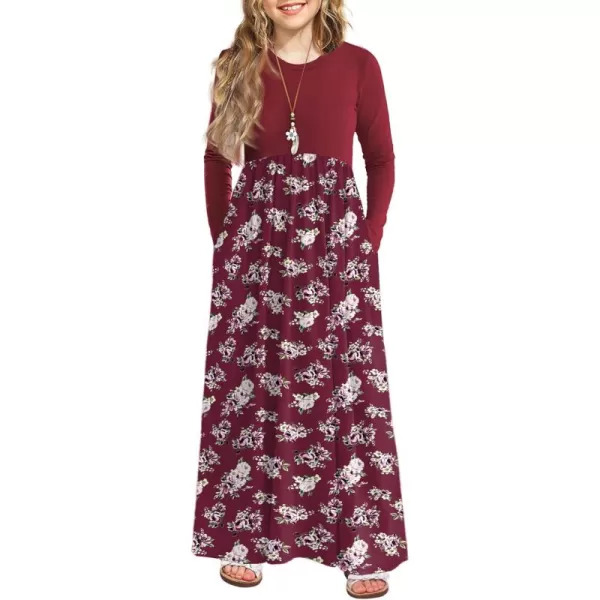 Arshiner Girls Maxi Dress Long/Short Sleeve Casual Holiday Dress with Pockets for 5-13 Years