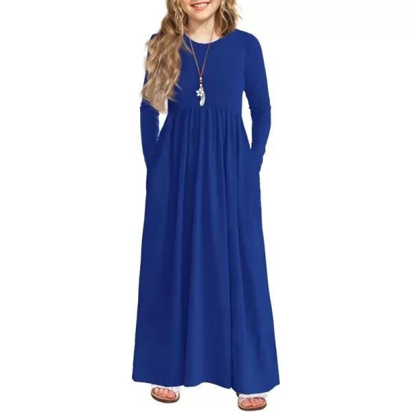 Arshiner Girls Maxi Dress Long/Short Sleeve Casual Holiday Dress with Pockets for 5-13 Years