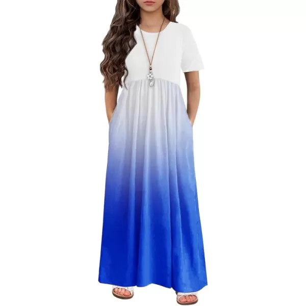Arshiner Girls Maxi Dress Long/Short Sleeve Casual Holiday Dress with Pockets for 5-13 Years