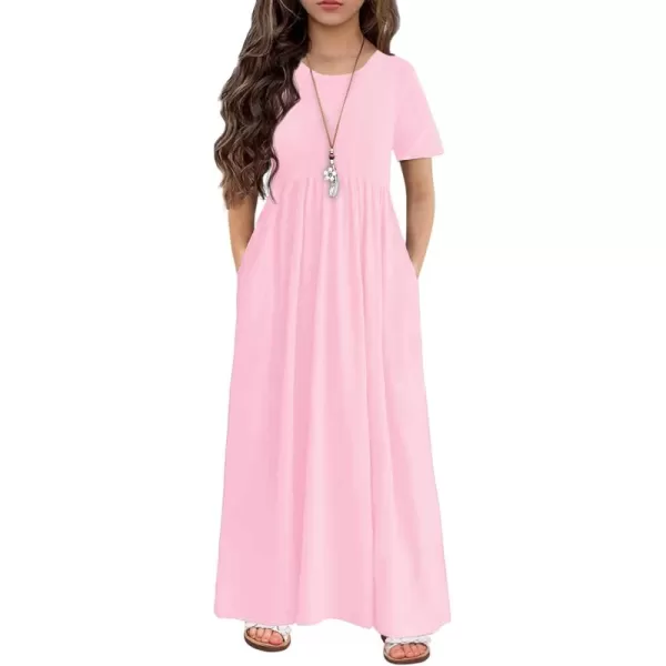 Arshiner Girls Maxi Dress Long/Short Sleeve Casual Holiday Dress with Pockets for 5-13 Years