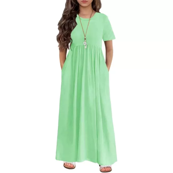 Arshiner Girls Maxi Dress Long/Short Sleeve Casual Holiday Dress with Pockets for 5-13 Years