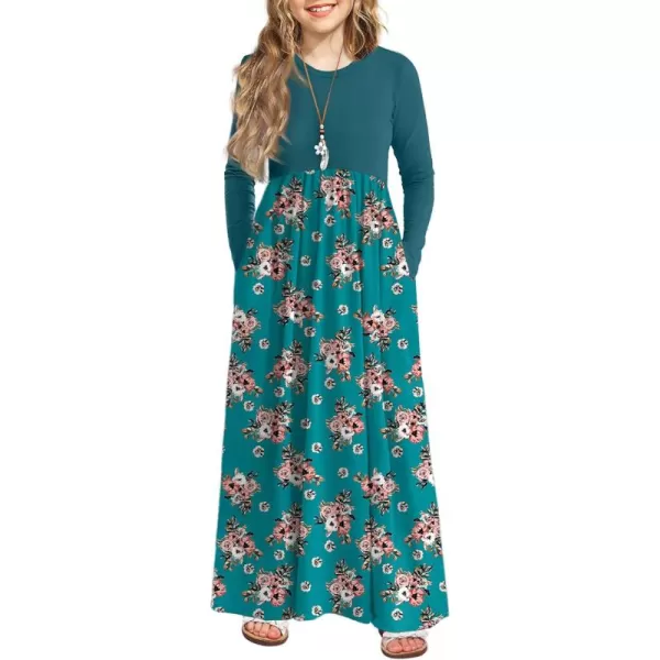 Arshiner Girls Maxi Dress Long/Short Sleeve Casual Holiday Dress with Pockets for 5-13 Years