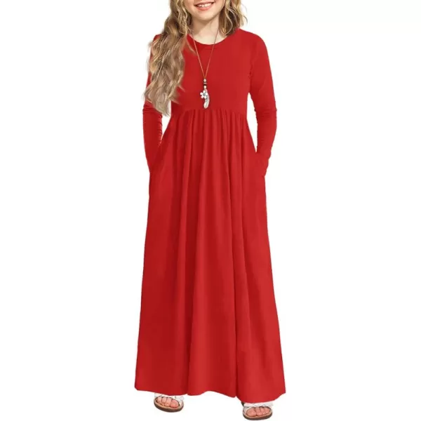Arshiner Girls Maxi Dress Long/Short Sleeve Casual Holiday Dress with Pockets for 5-13 Years