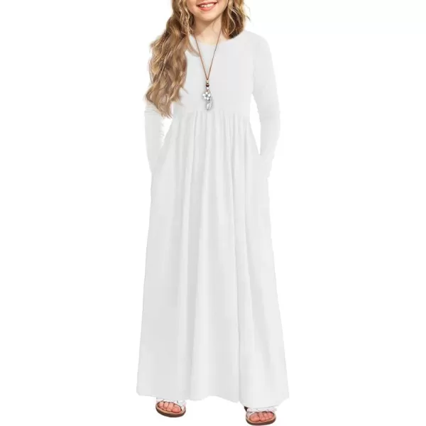Arshiner Girls Maxi Dress Long/Short Sleeve Casual Holiday Dress with Pockets for 5-13 Years