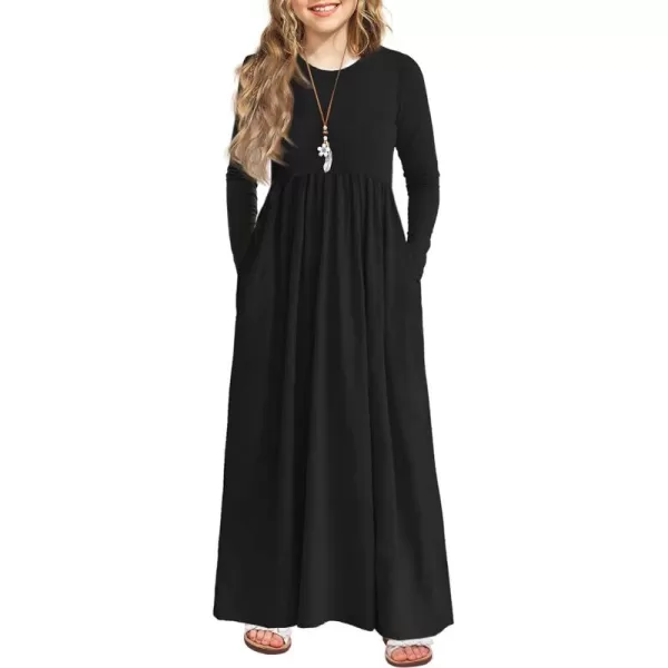 Arshiner Girls Maxi Dress Long/Short Sleeve Casual Holiday Dress with Pockets for 5-13 Years