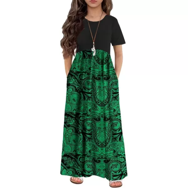 Arshiner Girls Maxi Dress Long/Short Sleeve Casual Holiday Dress with Pockets for 5-13 Years