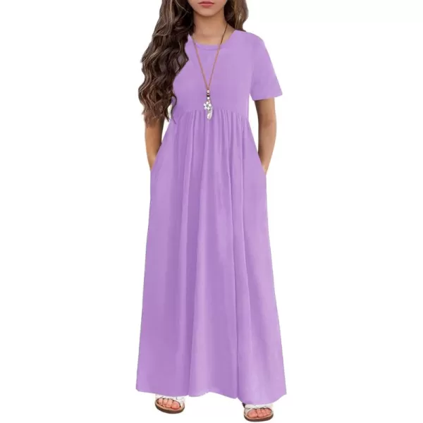 Arshiner Girls Maxi Dress Long/Short Sleeve Casual Holiday Dress with Pockets for 5-13 Years