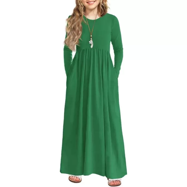 Arshiner Girls Maxi Dress Long/Short Sleeve Casual Holiday Dress with Pockets for 5-13 Years