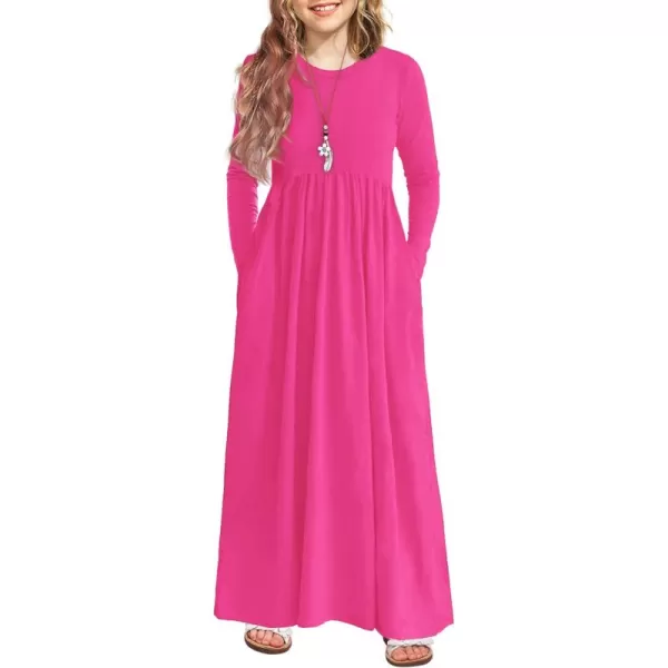 Arshiner Girls Maxi Dress Long/Short Sleeve Casual Holiday Dress with Pockets for 5-13 Years