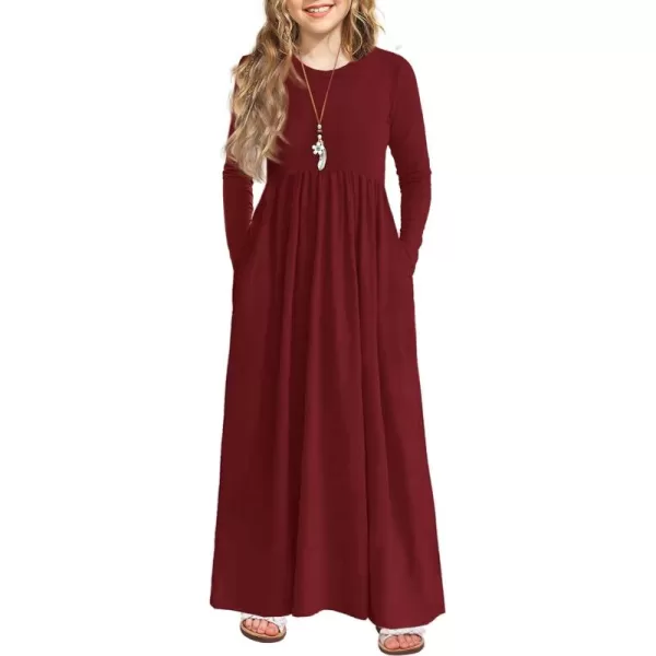 Arshiner Girls Maxi Dress Long/Short Sleeve Casual Holiday Dress with Pockets for 5-13 Years