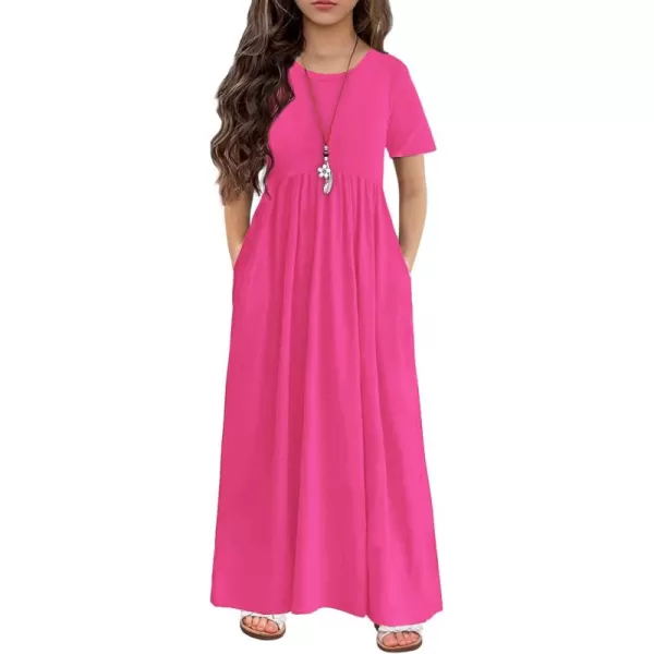 Arshiner Girls Maxi Dress Long/Short Sleeve Casual Holiday Dress with Pockets for 5-13 Years