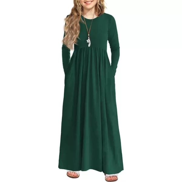 Arshiner Girls Maxi Dress Long/Short Sleeve Casual Holiday Dress with Pockets for 5-13 Years