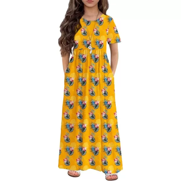 Arshiner Girls Maxi Dress Long/Short Sleeve Casual Holiday Dress with Pockets for 5-13 Years