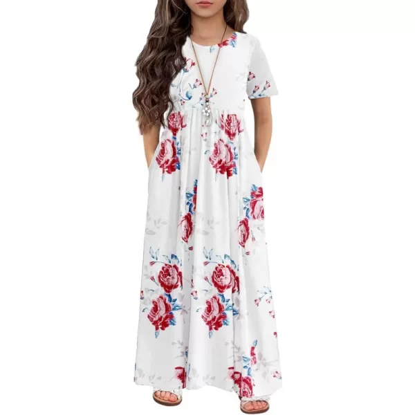 Arshiner Girls Maxi Dress Long/Short Sleeve Casual Holiday Dress with Pockets for 5-13 Years