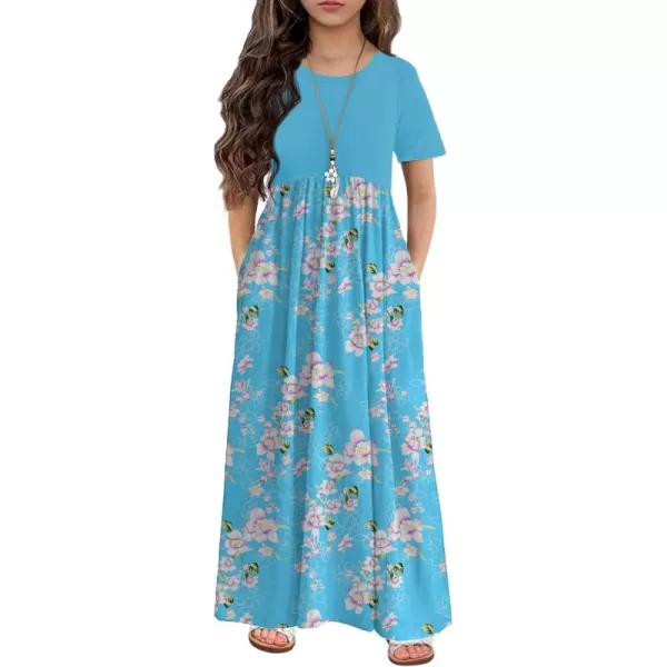 Arshiner Girls Maxi Dress Long/Short Sleeve Casual Holiday Dress with Pockets for 5-13 Years