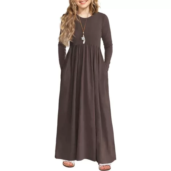 Arshiner Girls Maxi Dress Long/Short Sleeve Casual Holiday Dress with Pockets for 5-13 Years