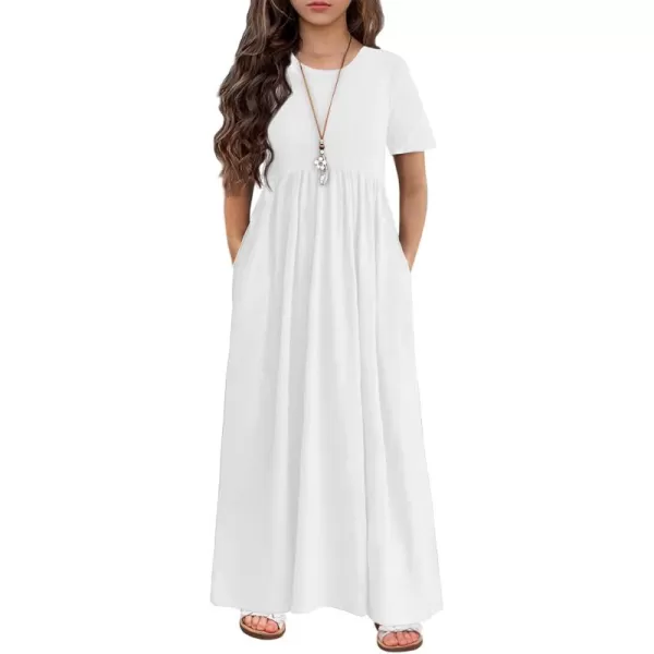 Arshiner Girls Maxi Dress Long/Short Sleeve Casual Holiday Dress with Pockets for 5-13 Years