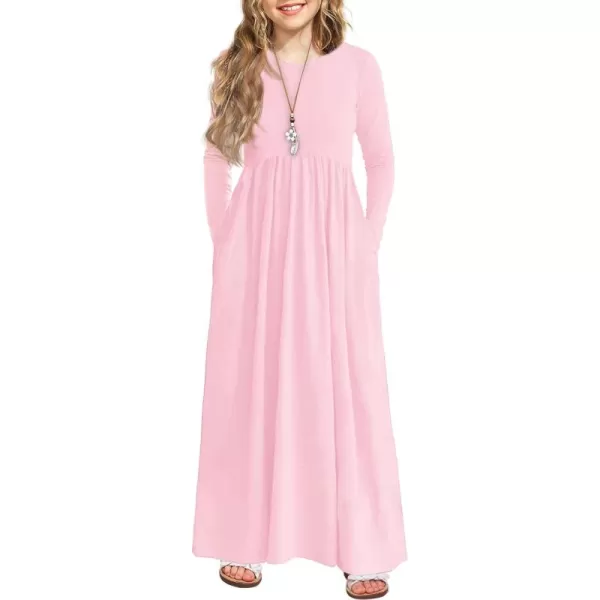 Arshiner Girls Maxi Dress Long/Short Sleeve Casual Holiday Dress with Pockets for 5-13 Years