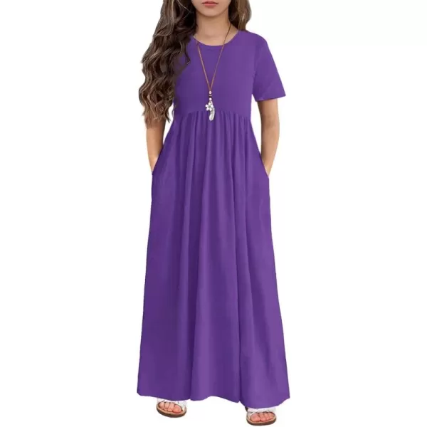 Arshiner Girls Maxi Dress Long/Short Sleeve Casual Holiday Dress with Pockets for 5-13 Years