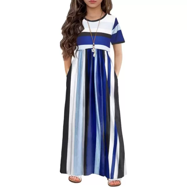 Arshiner Girls Maxi Dress Long/Short Sleeve Casual Holiday Dress with Pockets for 5-13 Years