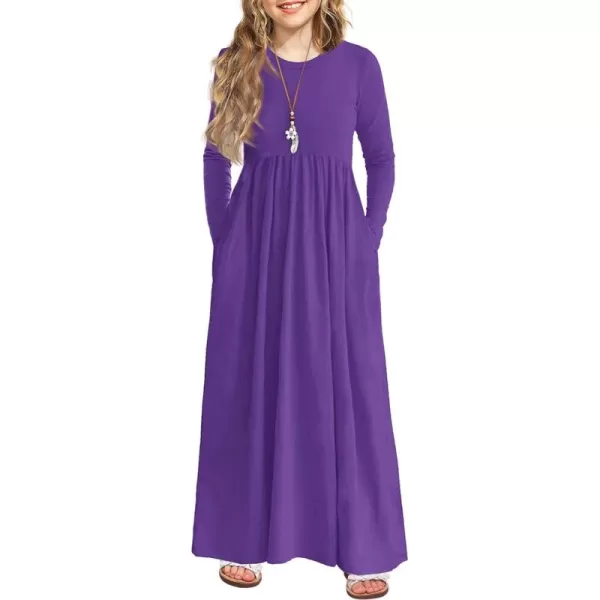 Arshiner Girls Maxi Dress Long/Short Sleeve Casual Holiday Dress with Pockets for 5-13 Years
