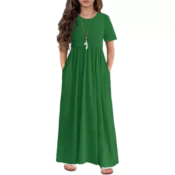 Arshiner Girls Maxi Dress Long/Short Sleeve Casual Holiday Dress with Pockets for 5-13 Years