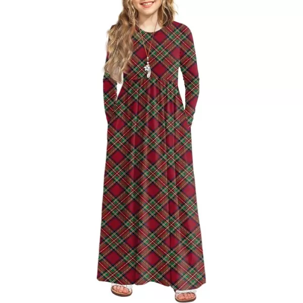 Arshiner Girls Maxi Dress Long/Short Sleeve Casual Holiday Dress with Pockets for 5-13 Years