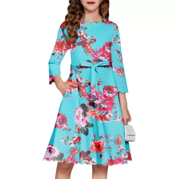 Arshiner Girls Party Dress Scallop Trim Belted A-Line Formal Midi Dresses with Pockets for 6-15Y