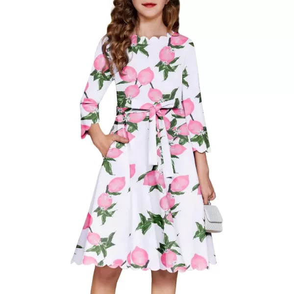 Arshiner Girls Party Dress Scallop Trim Belted A-Line Formal Midi Dresses with Pockets for 6-15Y