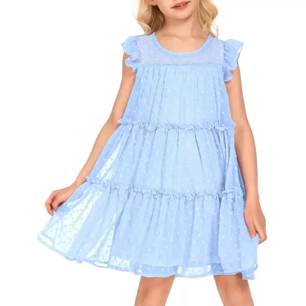 Arshiner Girl's Summer Dress Flared Sleeve Loose Fit Swiss Dots Flowy Pleated Dress