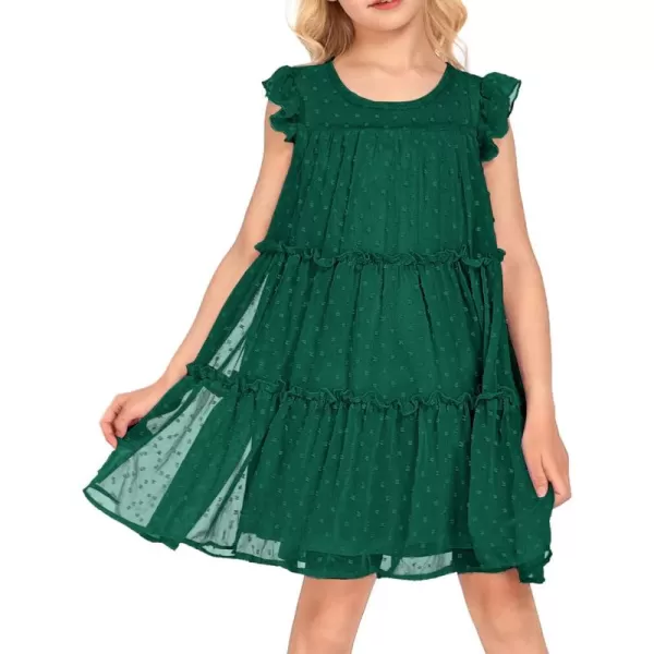 Arshiner Girl's Summer Dress Flared Sleeve Loose Fit Swiss Dots Flowy Pleated Dress