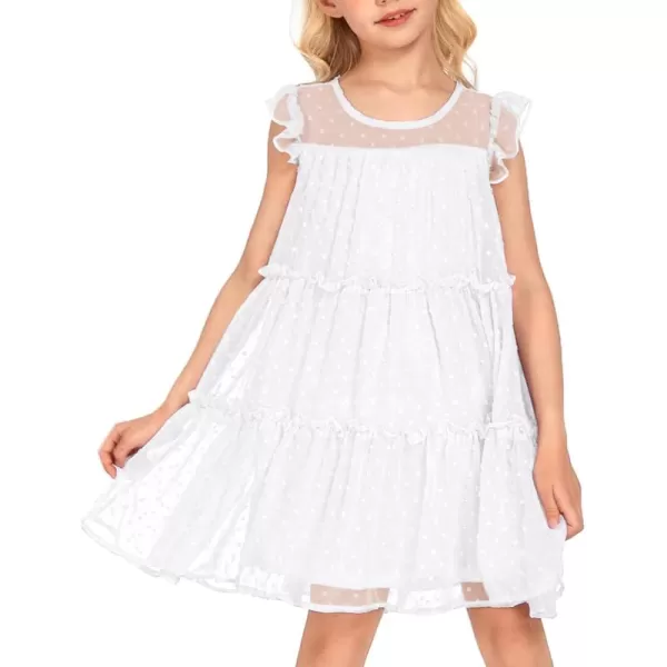 Arshiner Girl's Summer Dress Flared Sleeve Loose Fit Swiss Dots Flowy Pleated Dress
