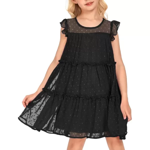 Arshiner Girl's Summer Dress Flared Sleeve Loose Fit Swiss Dots Flowy Pleated Dress