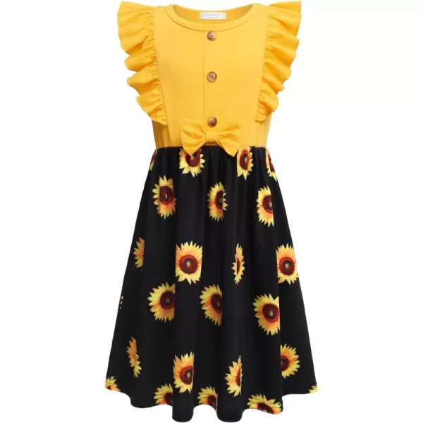 Arshiner Girls Summer Dress Ruffle Trim Button Front Bowknot Casual Swing Sundress with Pockets for 3-11 Years