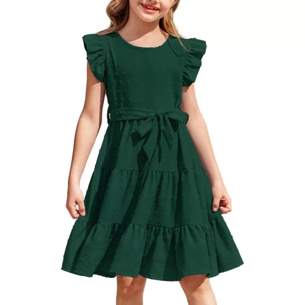 Arshiner Girls Summer Dresses Ruffle Sleeve Swiss Dots Flared Tiered Casual Dress with Belt