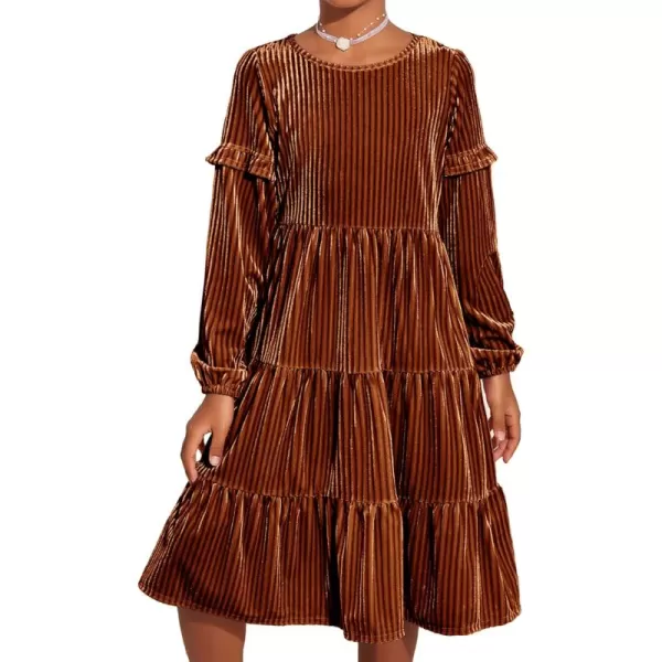 Arshiner Girls Velvet Tiered Dress Long Sleeve Crew Neck Elegant Tween Twirly Dresses for 6-13 Years