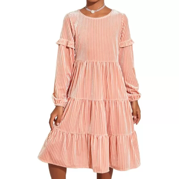 Arshiner Girls Velvet Tiered Dress Long Sleeve Crew Neck Elegant Tween Twirly Dresses for 6-13 Years