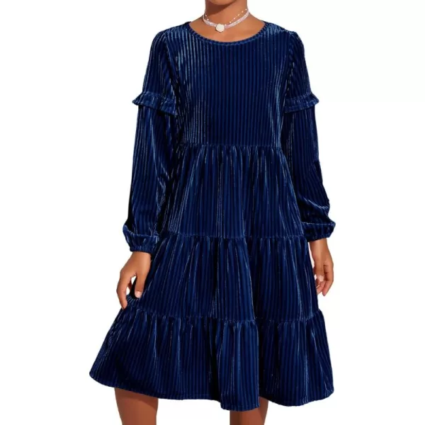 Arshiner Girls Velvet Tiered Dress Long Sleeve Crew Neck Elegant Tween Twirly Dresses for 6-13 Years