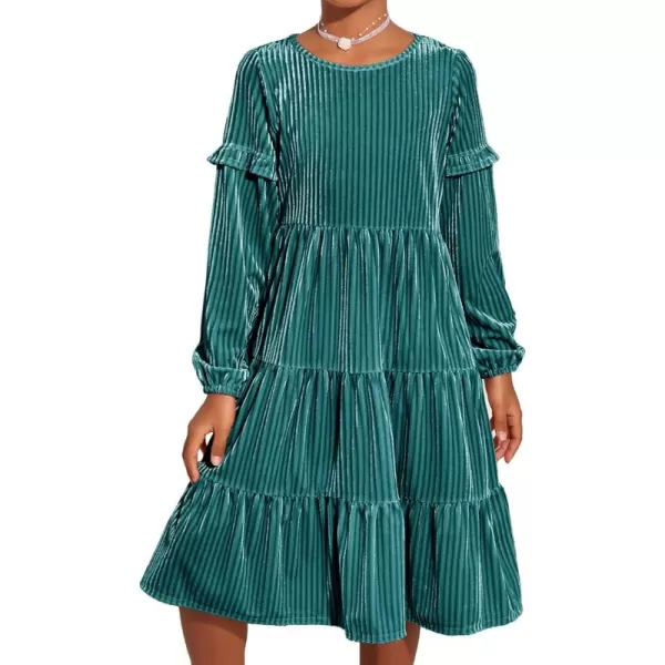 Arshiner Girls Velvet Tiered Dress Long Sleeve Crew Neck Elegant Tween Twirly Dresses for 6-13 Years
