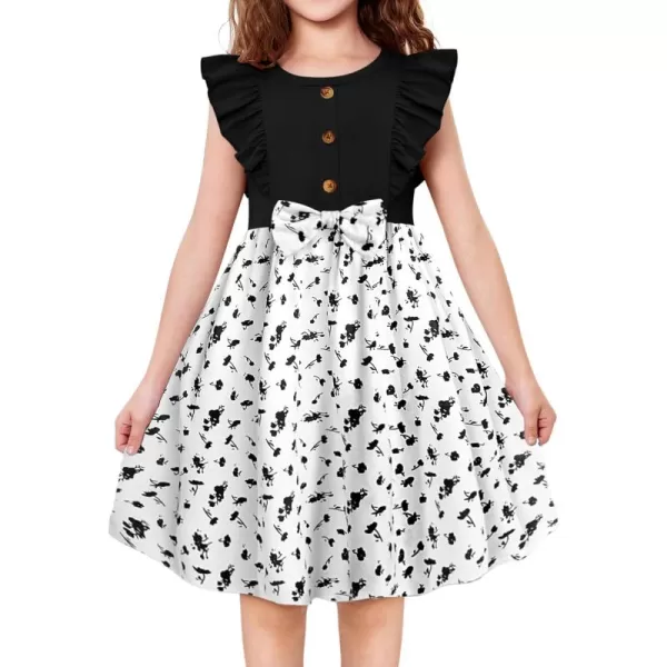 Arshiner Toddler Dress Girls Ruffle Sleeve Summer Dresses Cute Bow Tie Botton Down Party Sundress for 2-7 Years