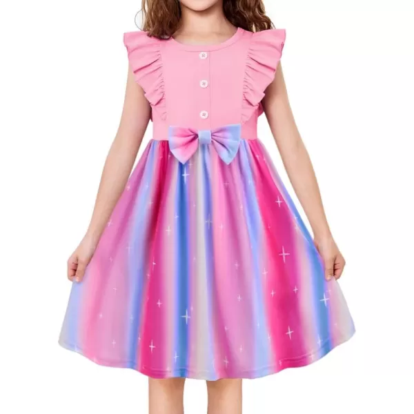 Arshiner Toddler Dress Girls Ruffle Sleeve Summer Dresses Cute Bow Tie Botton Down Party Sundress for 2-7 Years