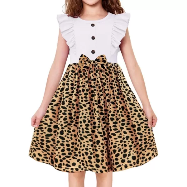 Arshiner Toddler Dress Girls Ruffle Sleeve Summer Dresses Cute Bow Tie Botton Down Party Sundress for 2-7 Years