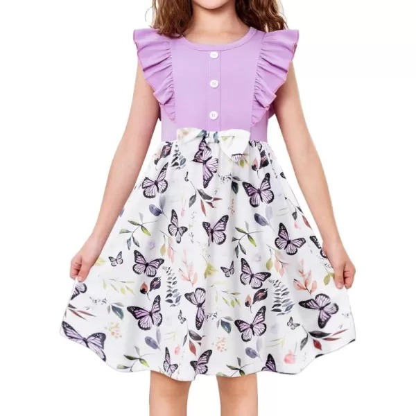 Arshiner Toddler Dress Girls Ruffle Sleeve Summer Dresses Cute Bow Tie Botton Down Party Sundress for 2-7 Years